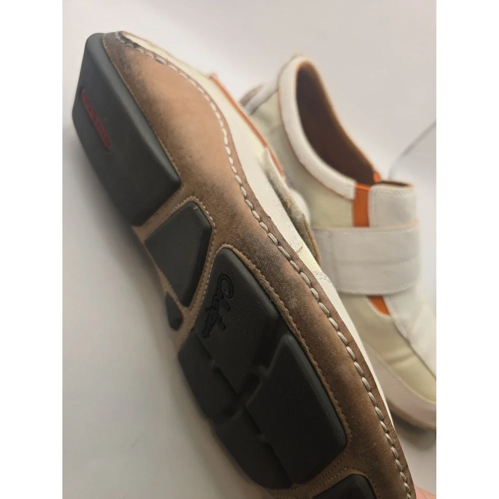 Cole Haan Mens Driving Shoes Size 9.5M White Leather With Orange